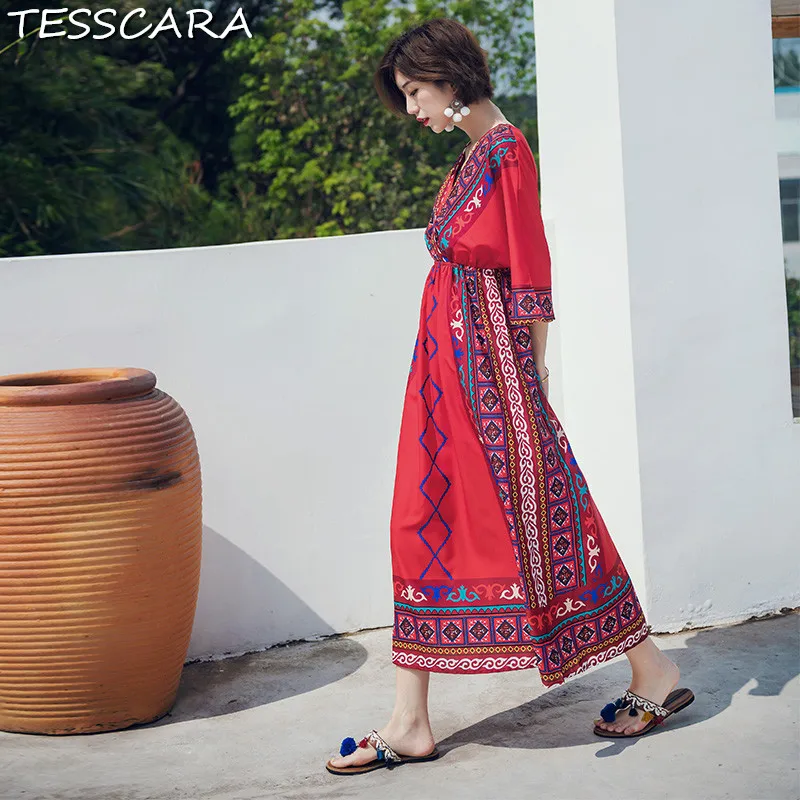 Женское летнее длинное Повседневное платье TESSCARA женское высококачественное