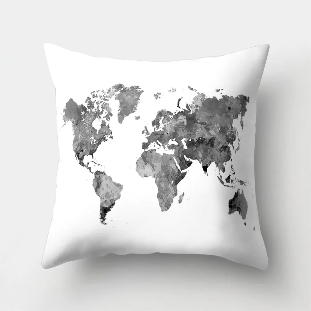 World Map Printed Custom Sofa Cushion Covers 45x45cm Pink Black and White Cover for Pillow Vintage Home Decoration Accessories