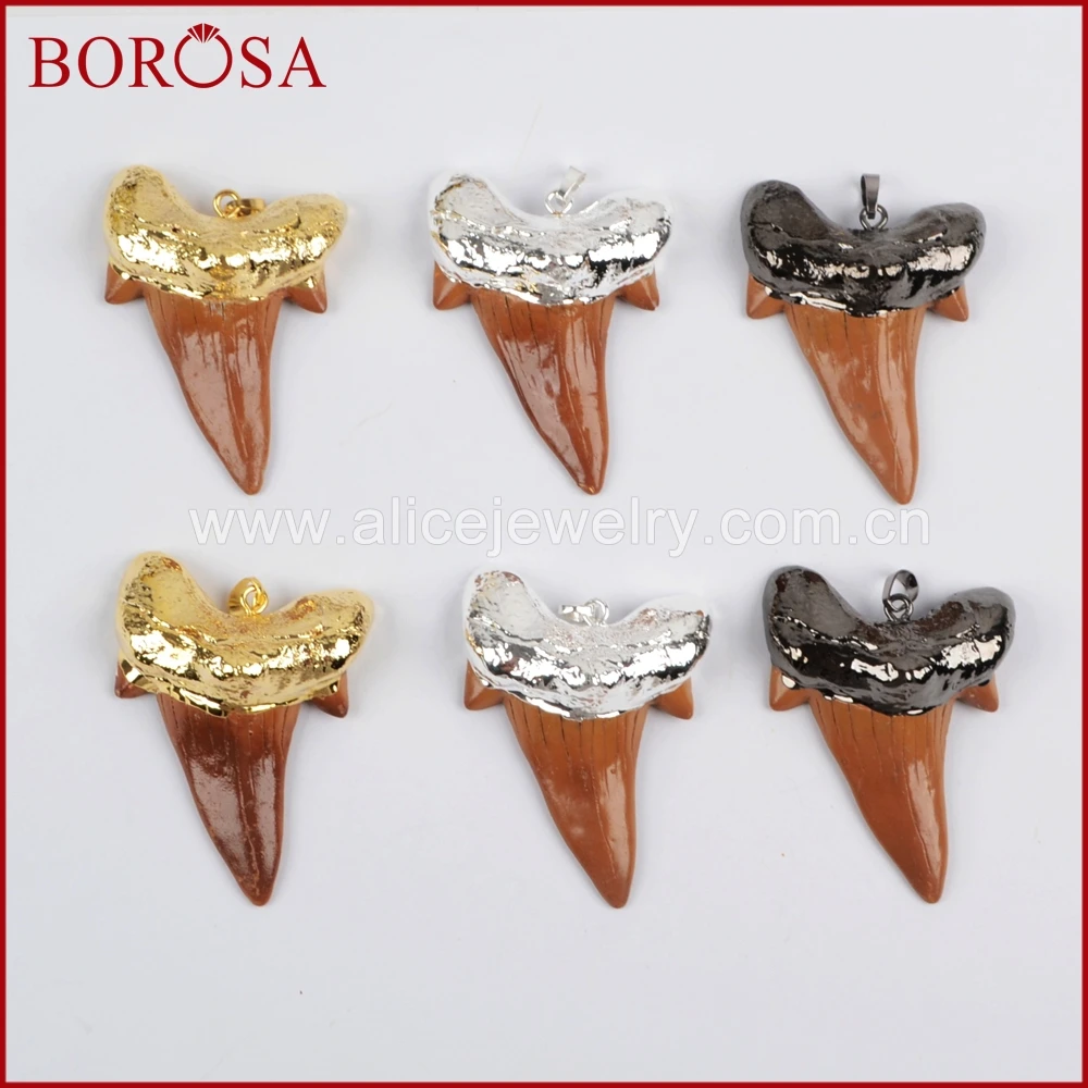 BOROSA распродажа 10 шт. зубы акулы золотой цвет коричневый Смола друзы Кулон Бусы из