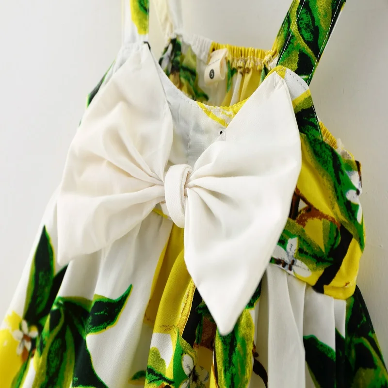 2017 summer Korean version of the new explosion girls lemon dress big bow strap princess children's skirt | Детская одежда и