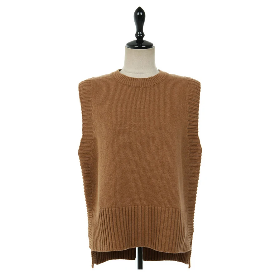 Женский трикотажный жилет с круглым вырезом без рукавов|vest female|vest womenwool sweater vests |