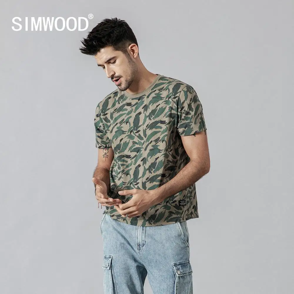 SIMWOOD 2019 летняя Новинка камуфляжная Футболка с принтом мужская мода Ретро стиль