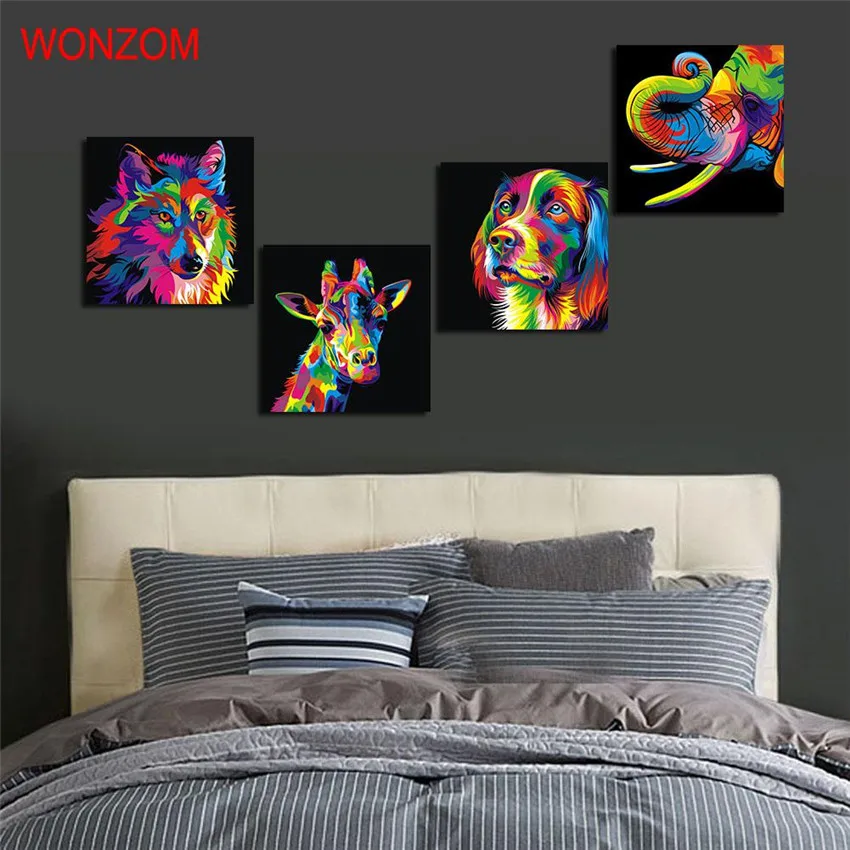 Настенная картина с животными 4 панели без рамки | Дом и сад