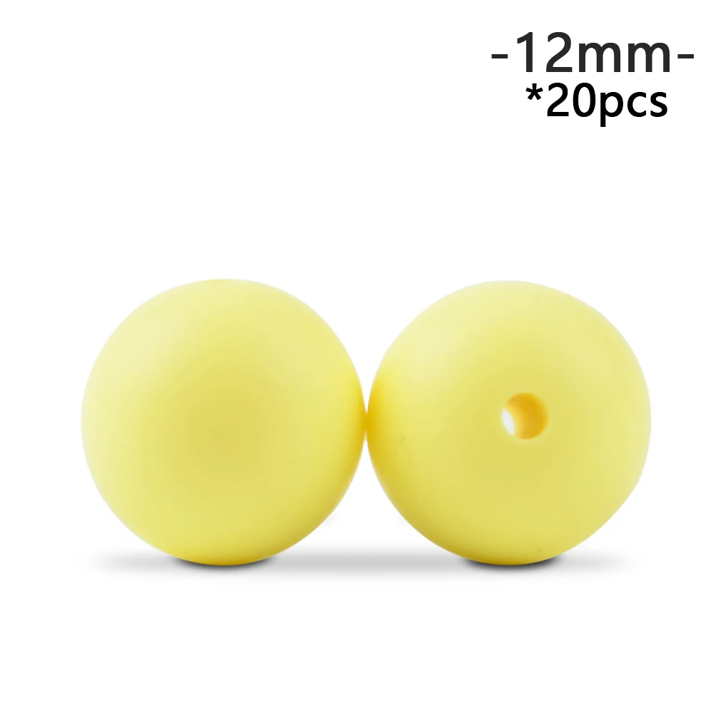 cream yellow LOFCA, 12 мм, 20 шт./лот, силиконовые бусины, рассыпчатые, сделай сам, жевательные, цветные, для прорезывания зубов, для младенцев, безопасный, Круглый Прорезыватель - Цвет: cream yellow