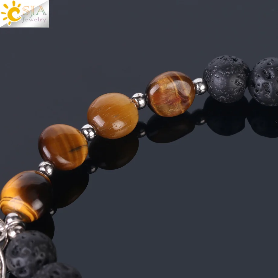 Женский браслет CSJA из натурального камня с бусинами черной лавы эластичная нить