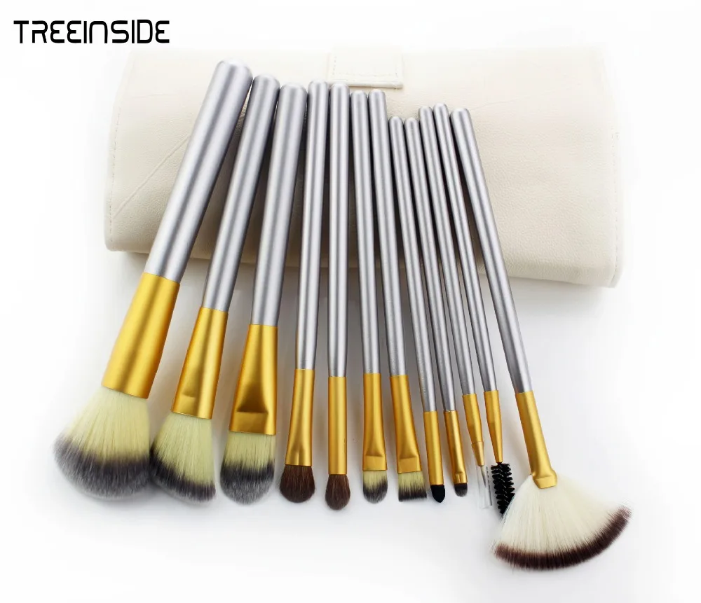 

Hot Sale12 pieces/nylon silver gray handle set makeup brush kit