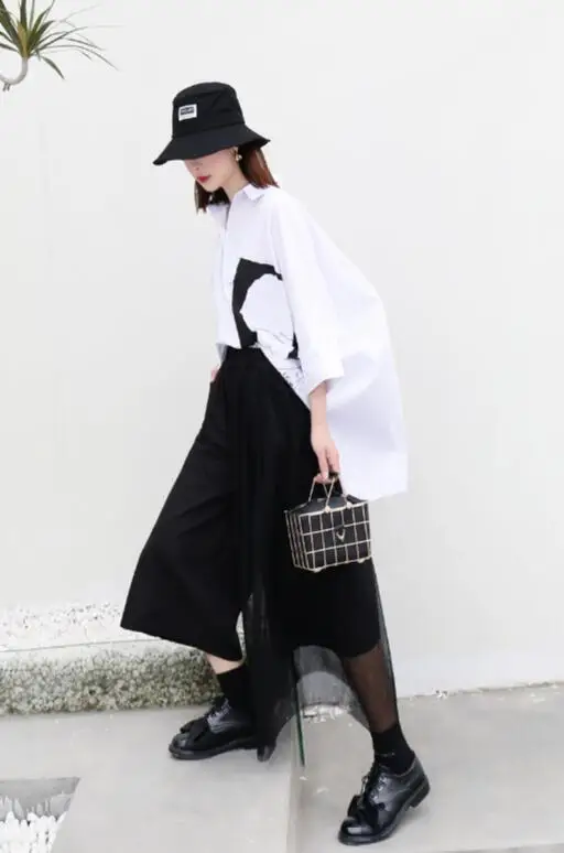 

Fashion High-waisted wide-leg trousers for the new black gauze of 2018 spring