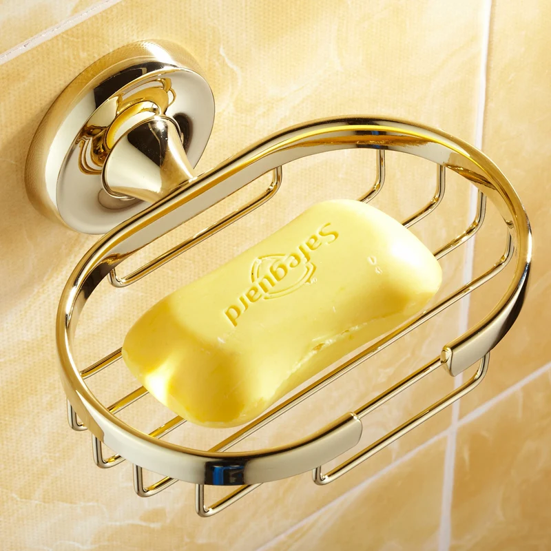 Роскошный Золотой Твердый латунный мыльница полированный настенный мыльный