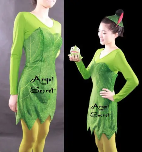 P156 Зеленый Tinkerbell фланель лист Платье с принтом для девочек костюм на заказ