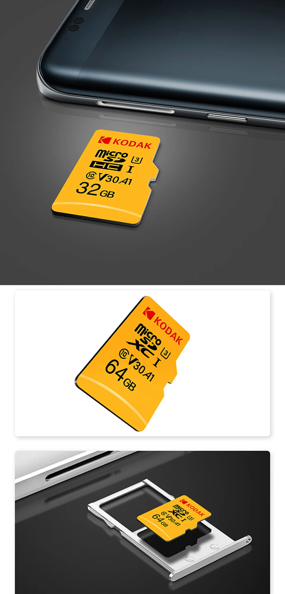 Kodak 512GB Micro SD карта класса 10 16G 32G 64GB U3 4K высокоскоростной карты памяти cartao de Карта памяти 128gb mecard C10