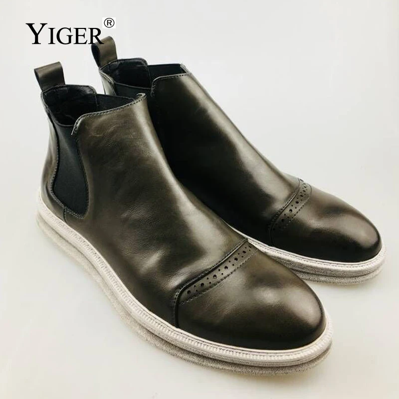 YIGER/Новинка мужские ботильоны из натуральной кожи сезон весна-осень Повседневная