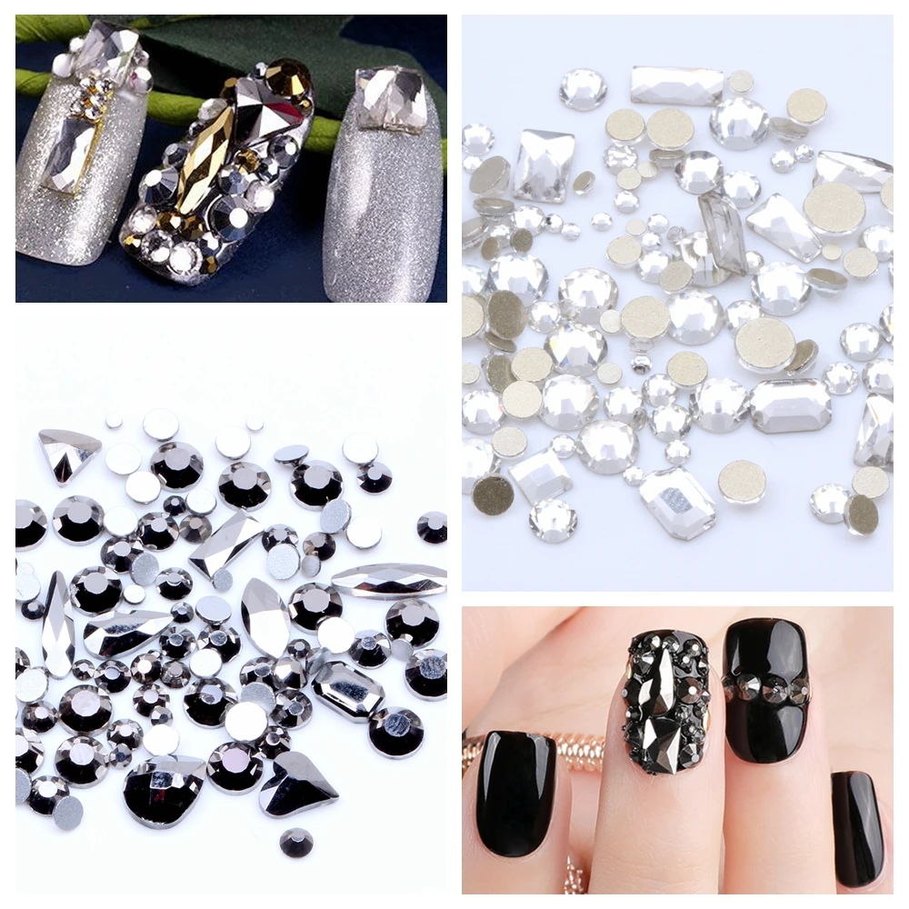 Супер вспышка для ногтей Flatback New York Storm Rhinestone Смешанная трапециевидная