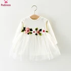 Платье для девочек Pudcoco, зимнее трикотажное, с цветами, 3 цвета, От 3 месяцев до 3 лет