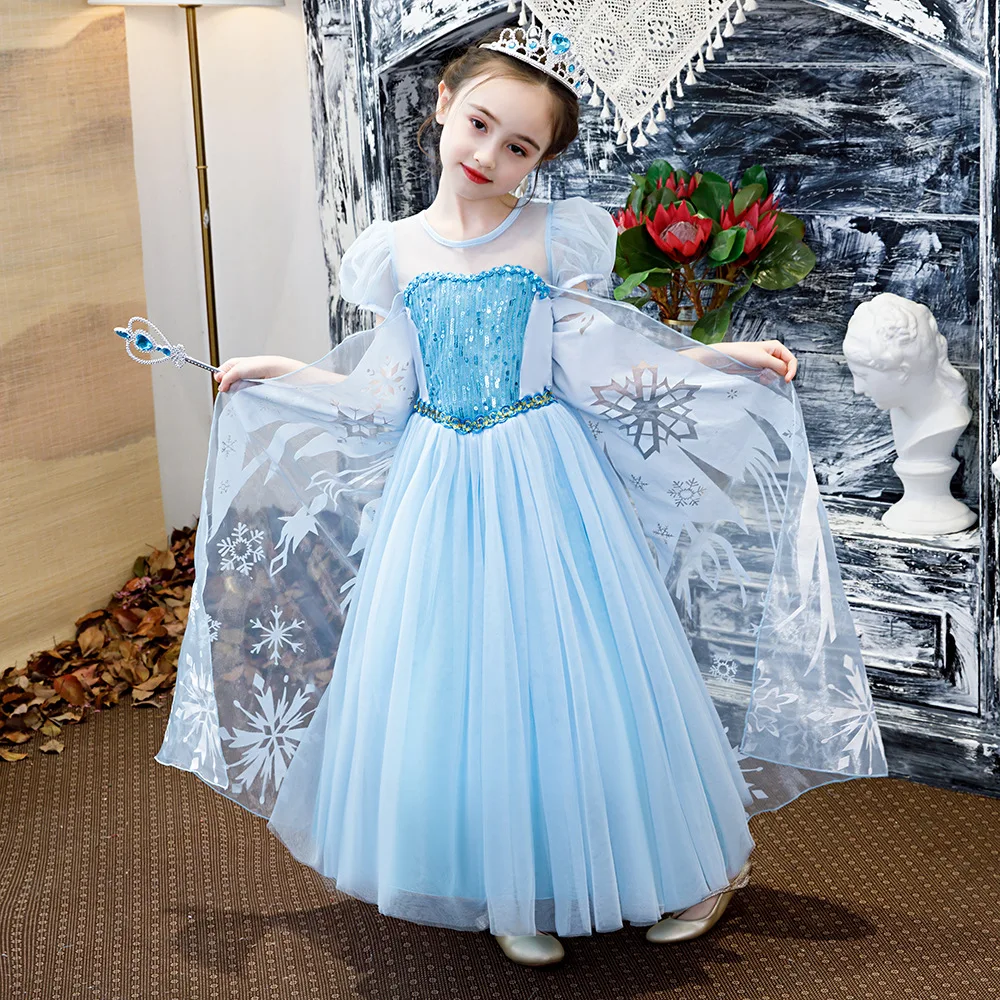 Коллекция 2019 года новое платье Анны и Эльзы Детский праздничный костюм принцессы