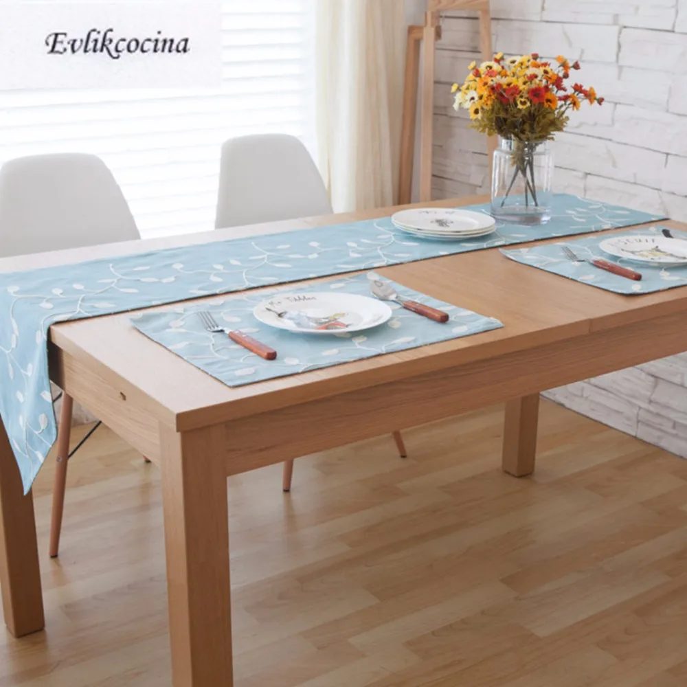 Бесплатная доставка синие скатерти с вышивкой в виде листьев винограда из хлопка