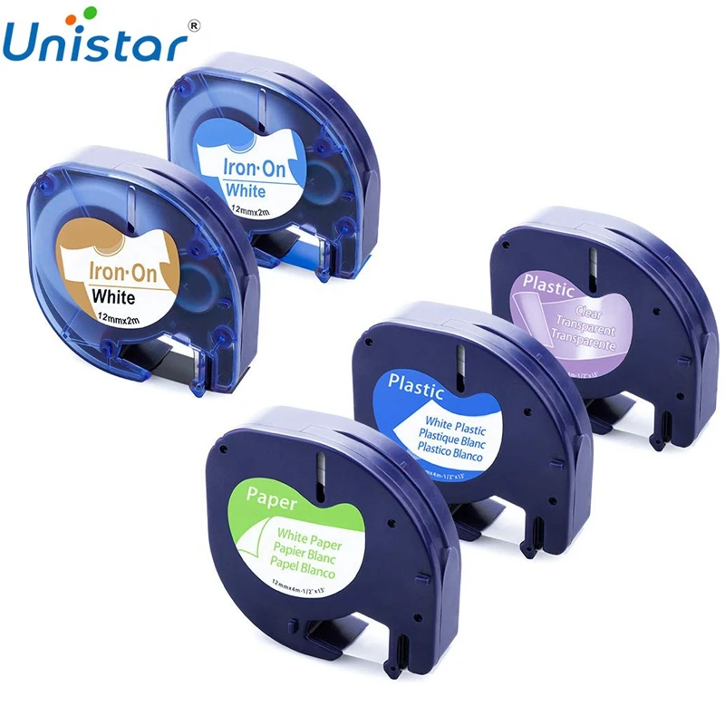 

Unistar 5pcs Compatible for DYMO LetraTag Labeling Refills Label Tape 91331 91330 16952 18771 Iron-On Fabric Tape Label Maker