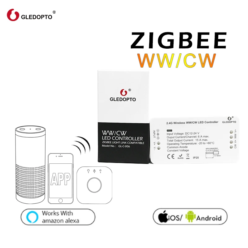 G светодиодный OPTO Zigbee AC/DC 12-24V 4 в 1 WWCW полосы Управление Работать с Smartthings Tuya Conbee Alexa