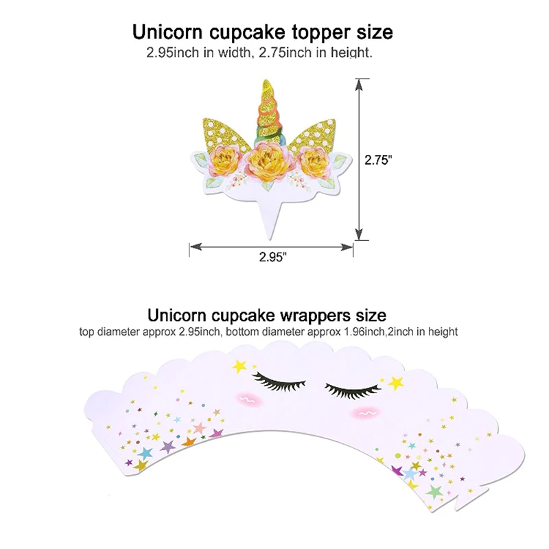 24 шт./пакет милый Радужный Единорог кекс обертки для пирожных Toppers детский душ
