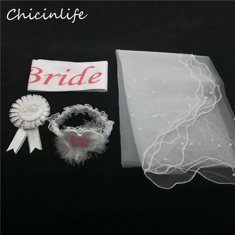 Chicinife 4 шт./партия, для невесты, чтобы быть ленточная подвязка, вуаль, значок, девичник, украшения для девичника, свадебный душ, свадебные украшения