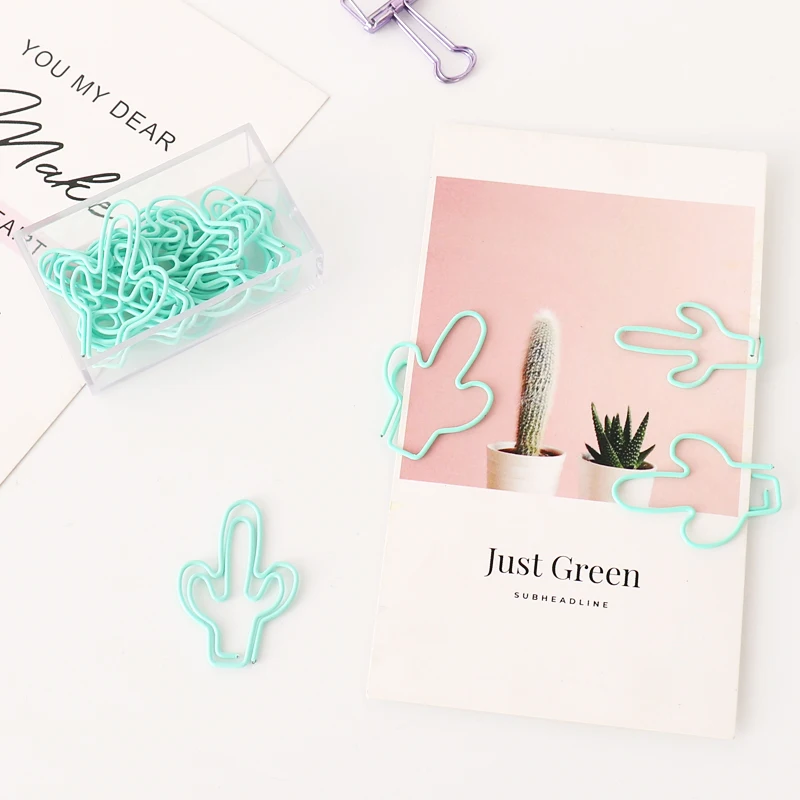 20pcs/box Cactus Shape Paper Clips Creative Interesting Bookmark Clip Memo Binder for Office School Home Escolar Papelaria | Канцтовары