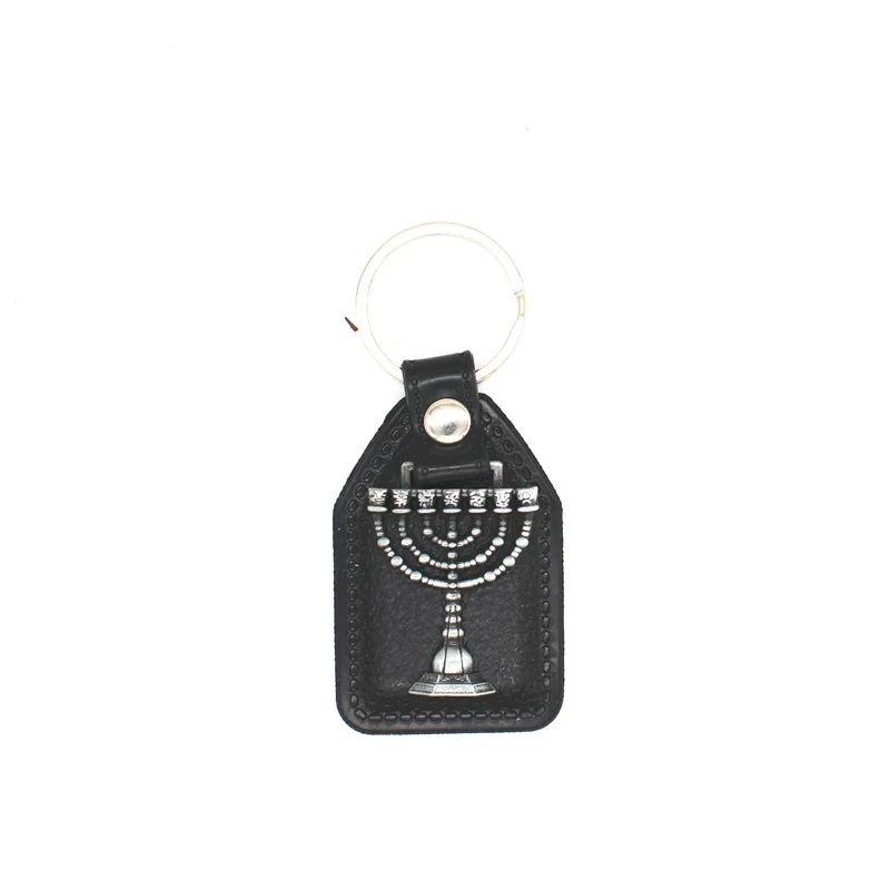 Брелок для ключей из кожи Menorah, металлический брелок Menorah - Цвет: Белый