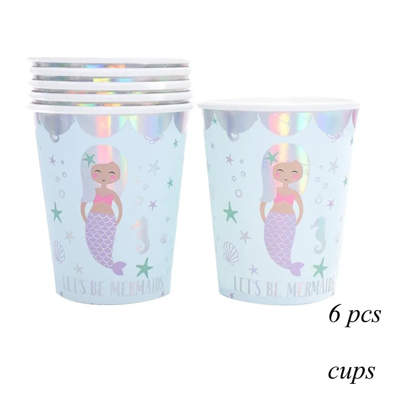6pcs cups 1 комплект Русалка Вечерние одноразовые бумажные столовые приборы фиолетовый номер воздушные шары настольные украшения для детей день рождения свадебные принадлежности - Цвет: 6pcs cups