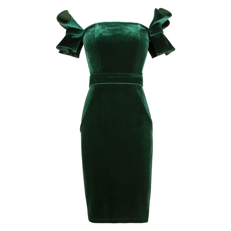 30 женское винтажное бархатное платье с вырезом лодочкой зеленое карандаш