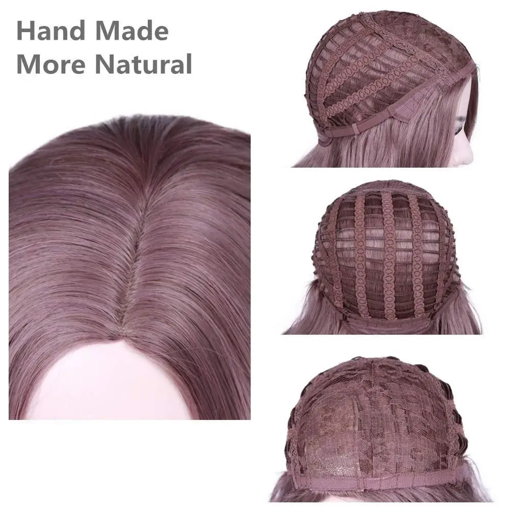 

FAVE Long Wavy Side Part Bangs Mixed Grey Purple Heat Resistant Fiber 18" Inch Synthetic Wigs For African American Women's Hair