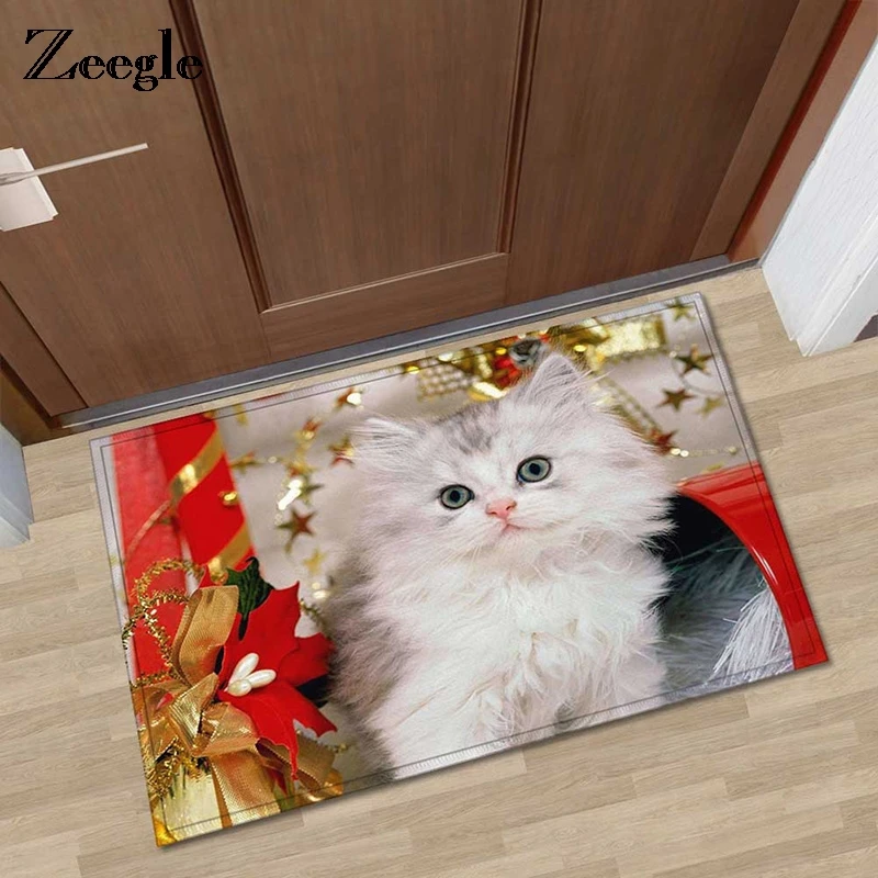 

Дверной коврик с рождественским котом Zeegle, коврики для ванной и кухни с принтом в виде кошки, напольный коврик в виде кошки для гостиной, про...