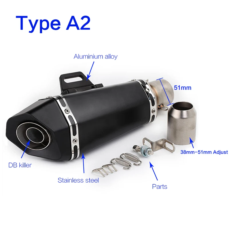 Type A2 51 мм глушитель выхлопной трубы akrapovic sportst с дБ убийца для Бенелли 600 r6 r15 nc750x gsr 600 sv650 trk502 cbr250r - Цвет: Type A2