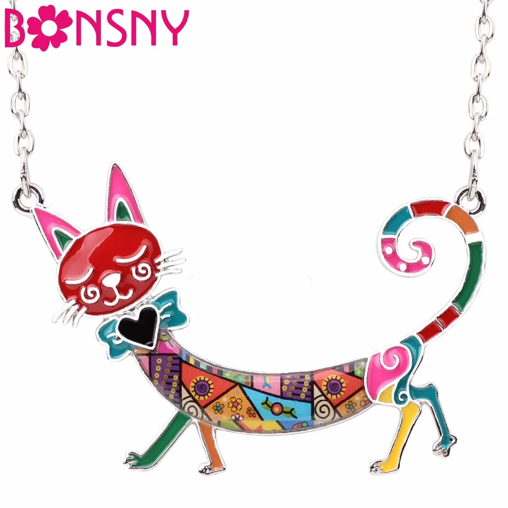 Массивное эмалированное ожерелье чокер Bonsny в виде котенка и кота цепочка из