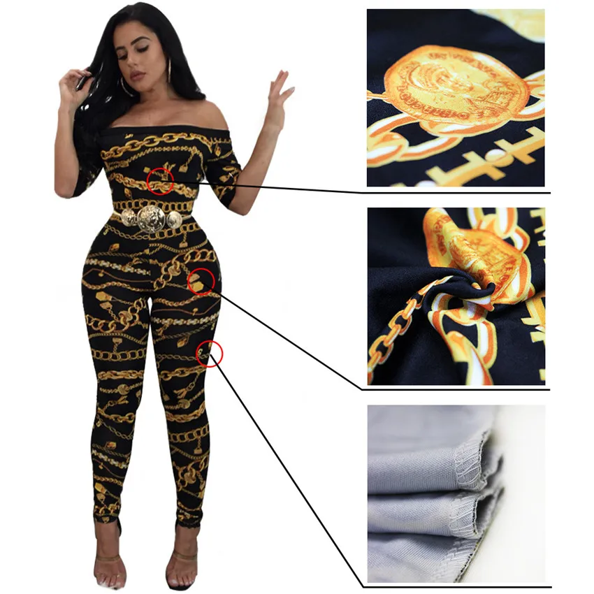 Tsuretobe Купальник Bodycon цепи сексуальная печати Комбинезоны для женщин Для с