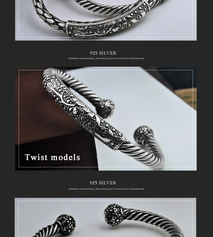Браслет Настоящее серебро 925 пробы cкручивание плетение волос Twist weaving регулируемый браслет Рождественский подарок ювелирные изделия FB14