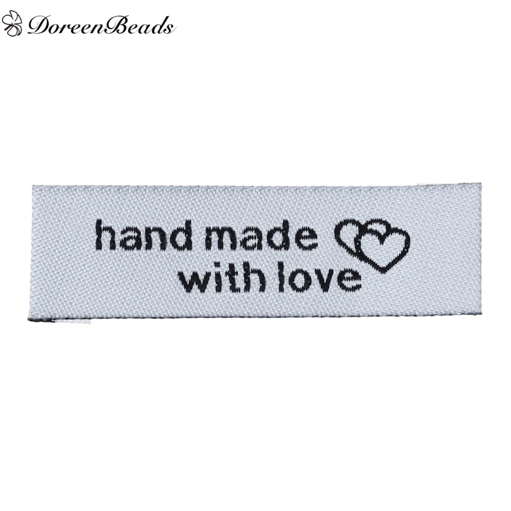 DoreenBeads 50 шт. сумки для одежды Терилен тканые печатные этикетки DIY Скрапбукинг Ремесло прямоугольник сердце узор ручной работы с любовью