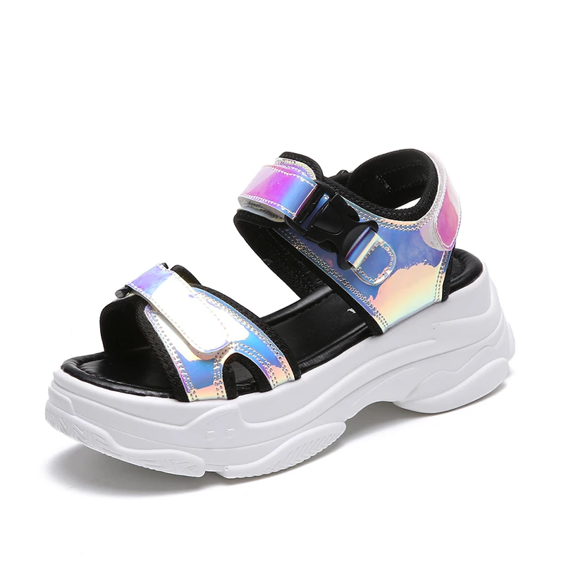 

Women Sandals 2019 New Fashion Ladies Casual Shoes Bling Wedges Buckle Strap Platform Shoes 5 CM Summer Sandals