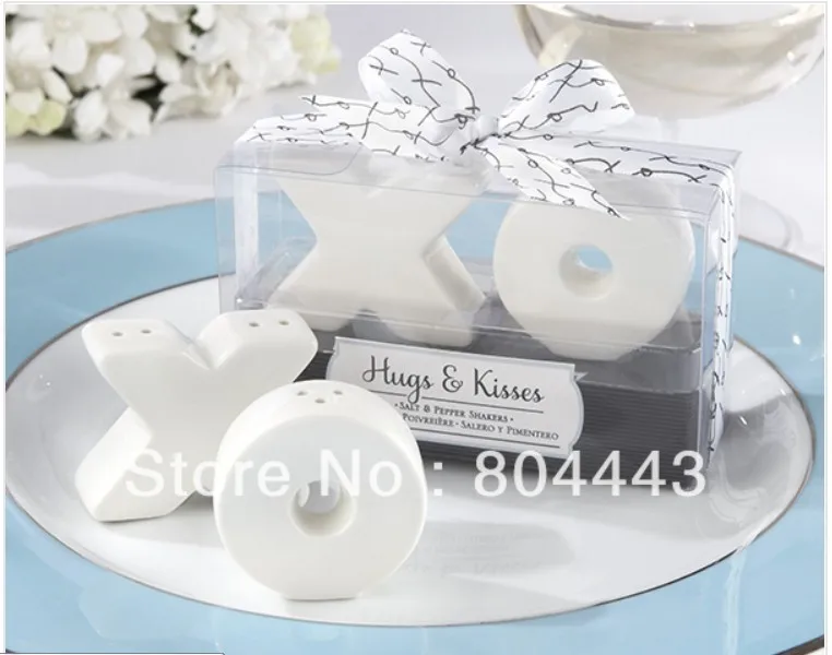 

wedding favor gift and giveaways for guest--Hugs and Kisses XO Ceramic Salt And Pepper Shaker Party Souvenirs 20boxes/lot