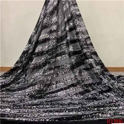 black lace HFX Последние Популярные нигерийские кружевные ткани высокого качества африканская кружевная ткань Золотое свадебное клееное блестящее Тюлевое кружево с пайетками F1906 - Цвет: black lace