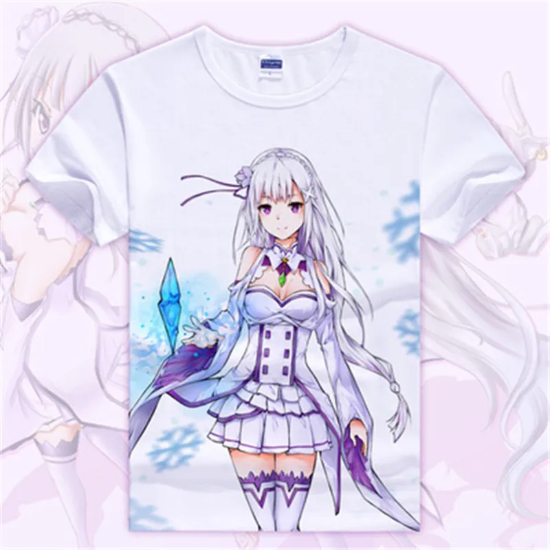 Футболка Re: Zero kara Hajimeru Isekai Seikatsu, аниме Emilia Rem, футболка для костюмированной вечеринки, футболки с героями мультфильмов для студентов, милые футболки в подарок - Цвет: 9