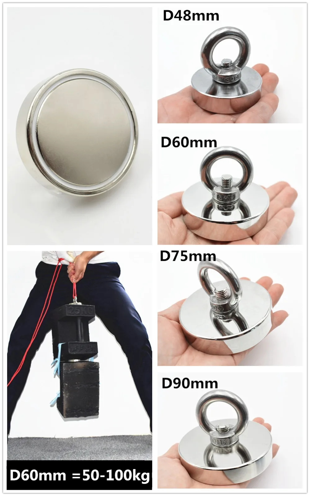 D60mm сильный Мощный круглый неодимовый магнит крюк спасательный магнит морской рыболовное оборудование держатель потянув монтажный горшок с кольцом