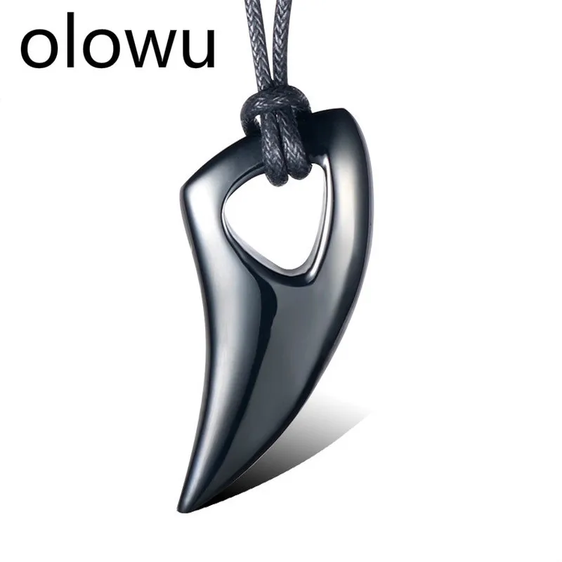 Olowu серебряный черный кулон ожерелье волчий зуб для мужчин Панк Байкер смелые