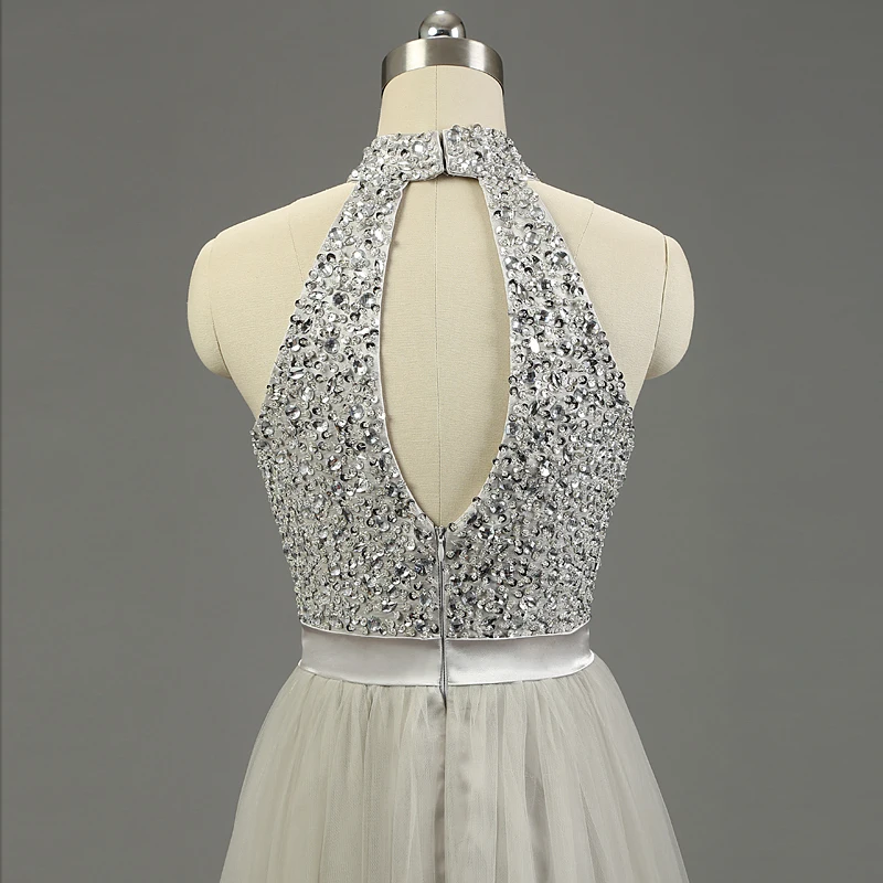 Мода 2017 г. Высокая шея блестками Длинные платье для выпускного вечера Тюль платья