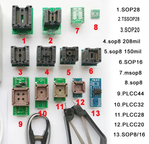 TL866II плюс USB программатор+ 13 адаптеров IC клип 1,8 в nand flash 24 93 25 mcu биос EPROM F/NAND EEPROM MCU PIC IC тестер