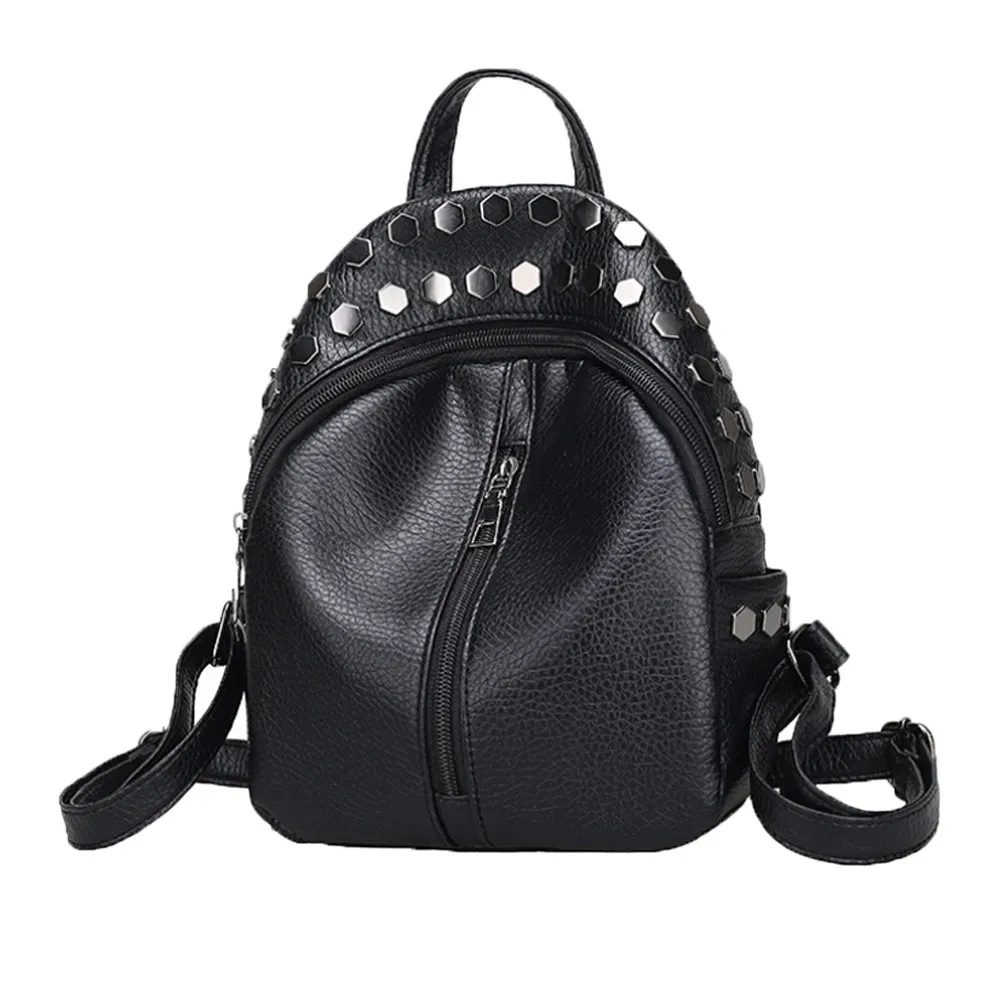 Корейский женский рюкзак Mochila с заклепками высококачественные черные кожаные