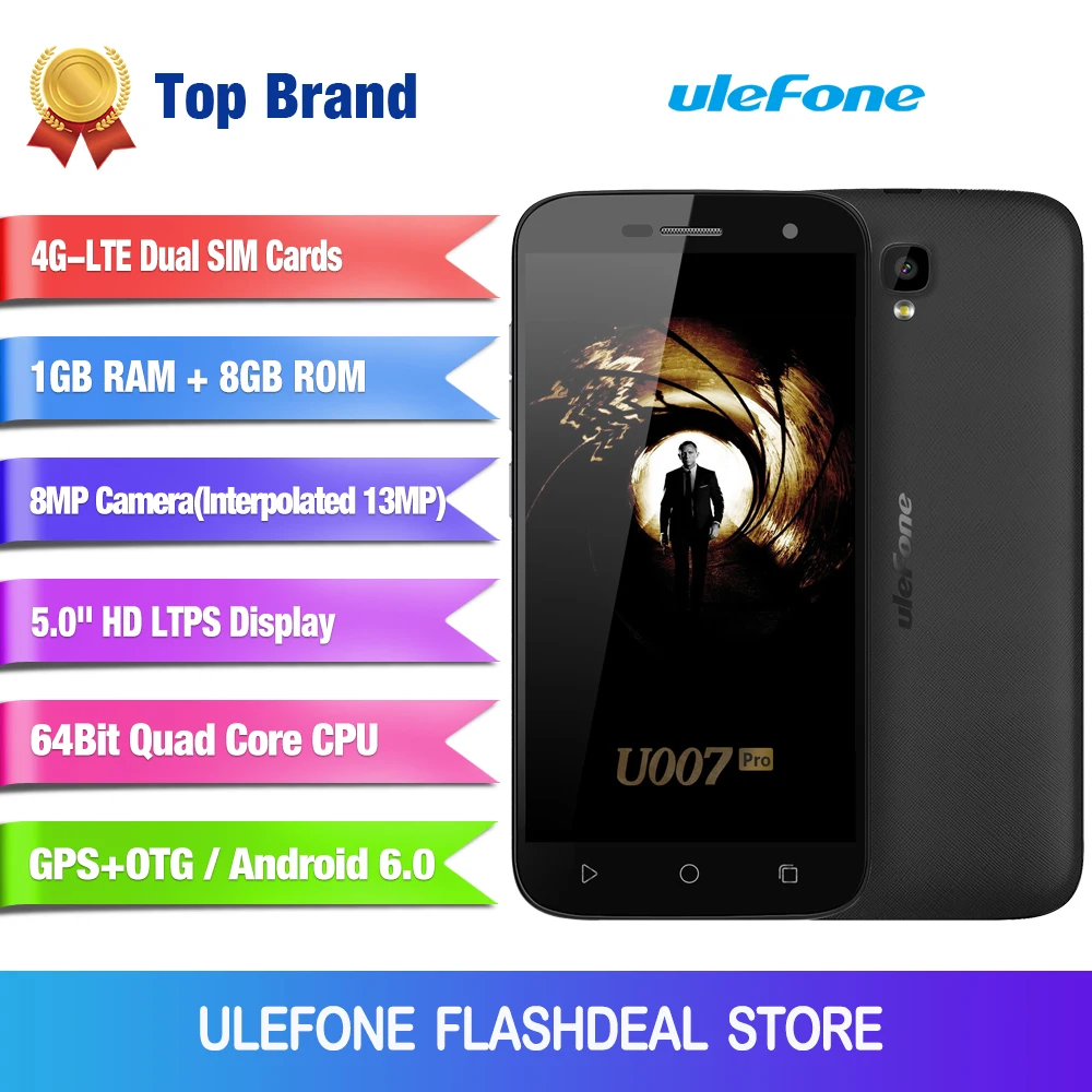 Чехол-накладка Ulefone U007 Pro мобильный телефон 5 дюймов HD 1280x720 MTK6735 4 ядра Android 6 0 1 ГБ