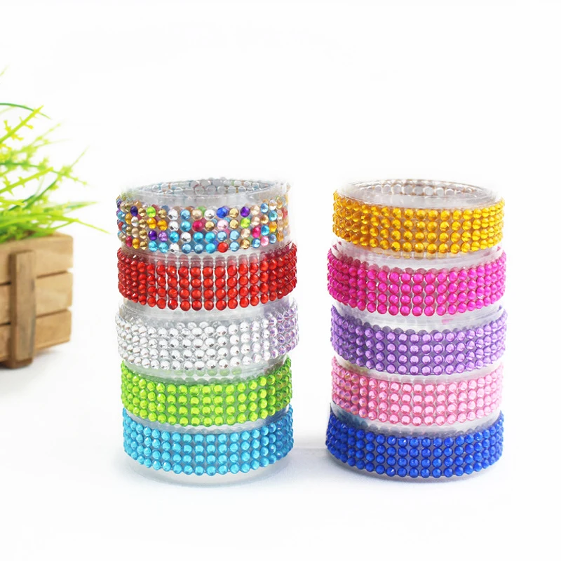 

50cm fashion Crystal Colorful Acrylic Self-Adhesive Rhinestones Sticker Tape for cloth and phone DIY crafts accessiories