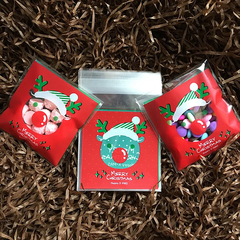 100 шт. пищевые упаковочные мешки для печенья с принтом Красного оленя