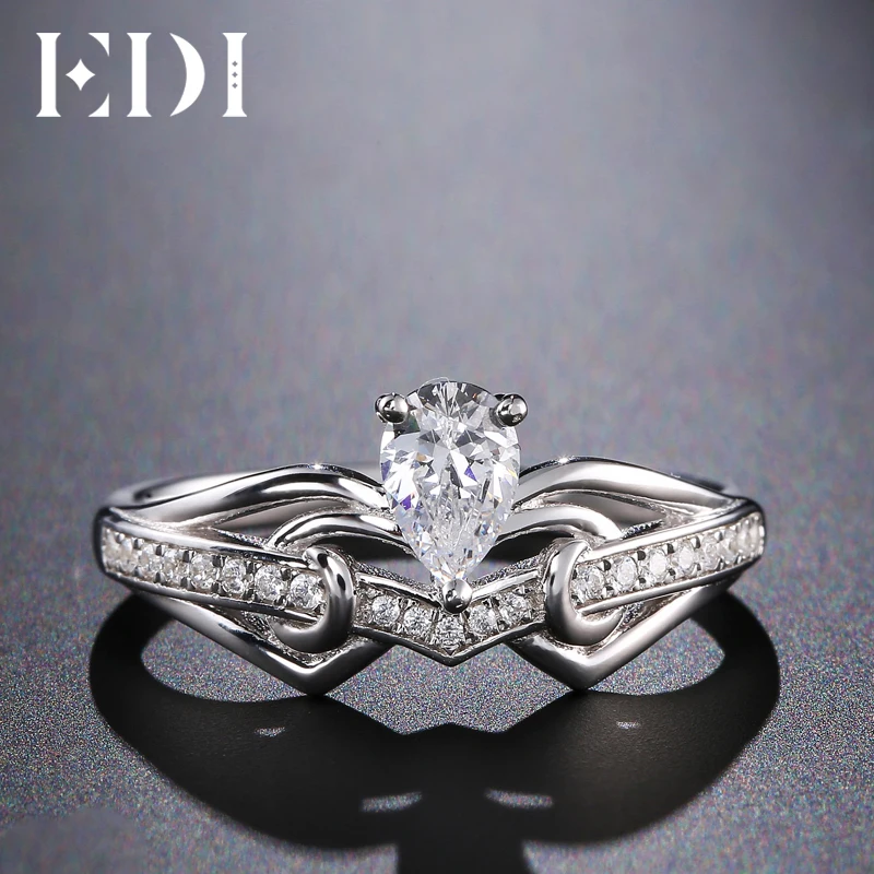 EDI Classic 0.4ct грушевидное кольцо с алмазом moissanites 14K 585 Белое золото обручальное кольцо для женщин ювелирные украшения