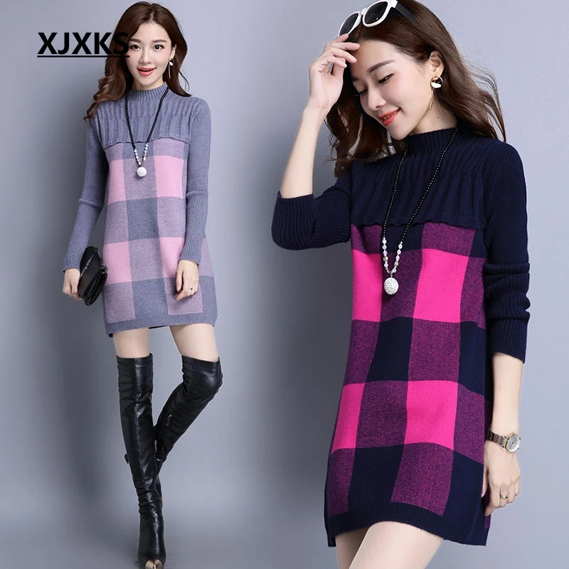 XJXKS Sweater women winter turtleneck loose long section of the womens sweaters fashion autumn pullover thickening | Женская одежда