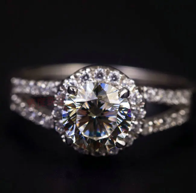 Отличное 1CT блестящее твердое кольцо из белого золота 585 пробы высокое качество