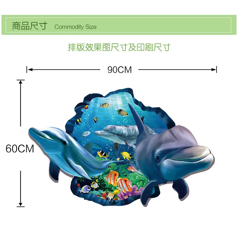 

Cute Dophin Fish Under Sea Wall Sticker For Kids Room Bedroom Home Decoration Cartoon Animals Mural Art Diy 3d Wall Hole Decals